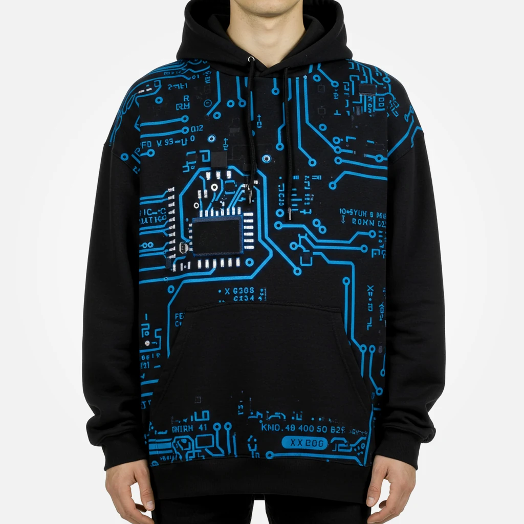 Czarna bluza oversize z turkusowym wzorem obwodów